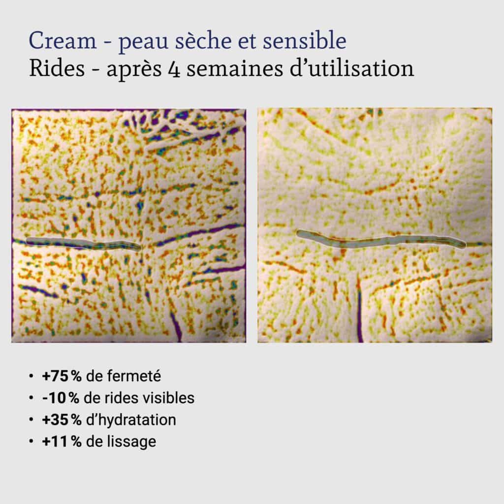 Cream : résultats du test instrumental après 4 semaines, peau sèche et sensible
