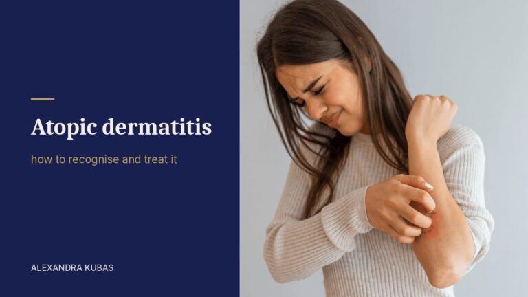 Atopic dermatitis - woman scratching itchy skin on her arm